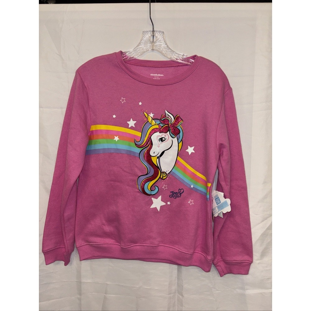 Nickelodeon Girls Jojo Siwa Pink Unicorn Rainbow Sweatshirt Size XL 14-16 NWT